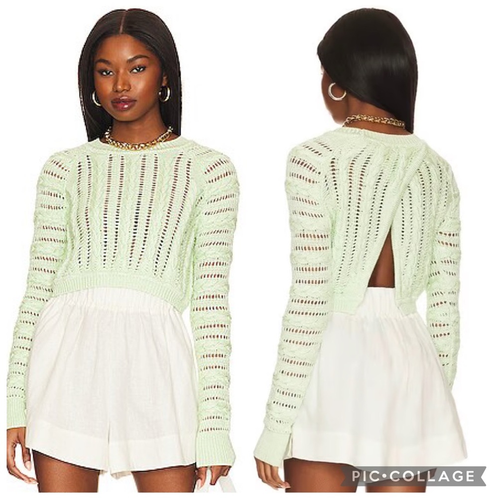 Camila Coelho Corin Cable Knit Sweater in Pastel Green
